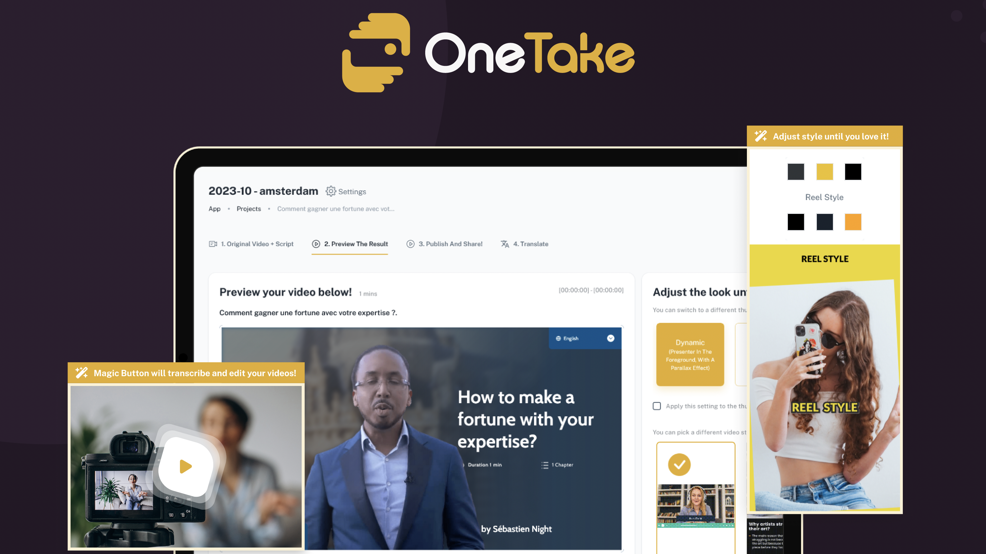 screenshot of OneTake AI